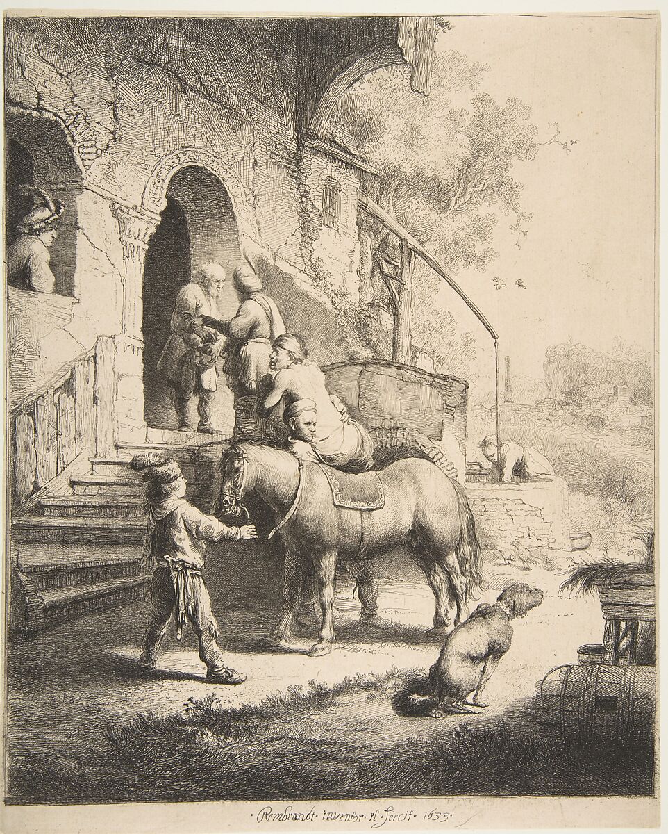 The Good Samaritan, Rembrandt (Rembrandt van Rijn) (Dutch, Leiden 1606–1669 Amsterdam), Etching, engraving and drypoint; fourth state of four 