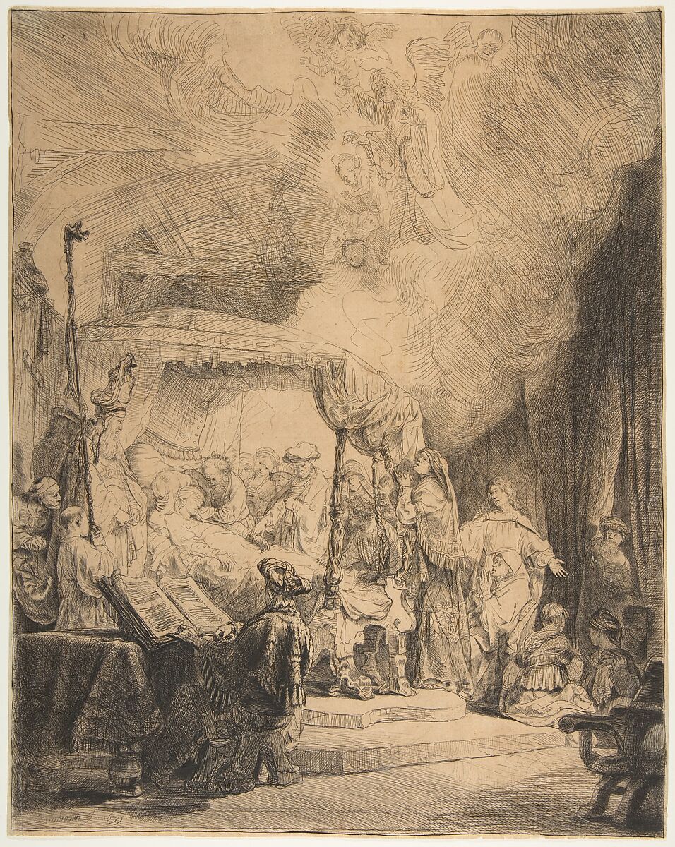 The Death of the Virgin, Rembrandt (Rembrandt van Rijn) (Dutch, Leiden 1606–1669 Amsterdam), Etching and drypoint; fourth of five states 