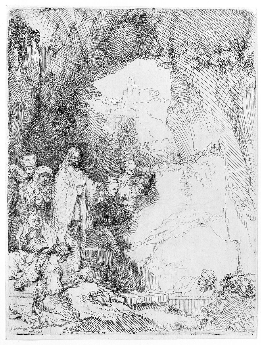 The Raising of Lazarus, small plate, Rembrandt (Rembrandt van Rijn) (Dutch, Leiden 1606–1669 Amsterdam), Etching; first of two states