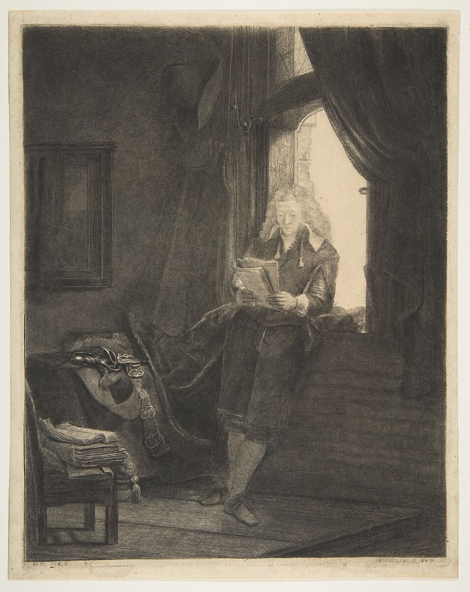Jan Six, Rembrandt (Rembrandt van Rijn) (Dutch, Leiden 1606–1669 Amsterdam), Etching, drypoint, burin; fifth of five states 