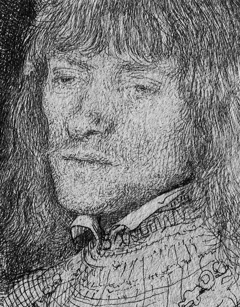 Man at a Desk Wearing a Cross and Chain, Rembrandt (Rembrandt van Rijn) (Dutch, Leiden 1606–1669 Amsterdam), Etching and drypoint
