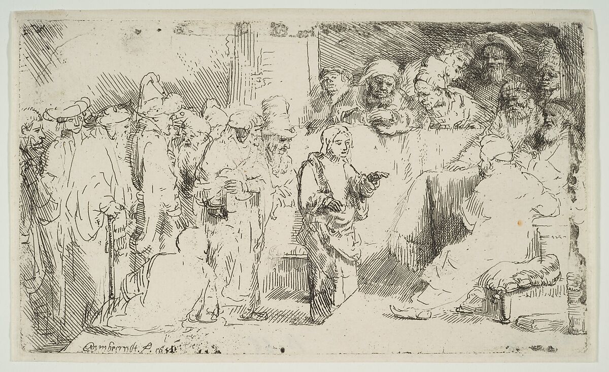 Christ Disputing with the Doctors; a sketch, Rembrandt (Rembrandt van Rijn)  Dutch, Etching and drypoint; variation on the first state of two