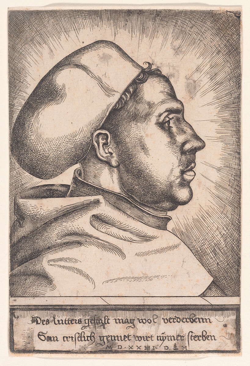 Portrait of Martin Luther, Daniel Hopfer (German, Kaufbeuren 1471–1536 Augsburg), Etching; first state of two 