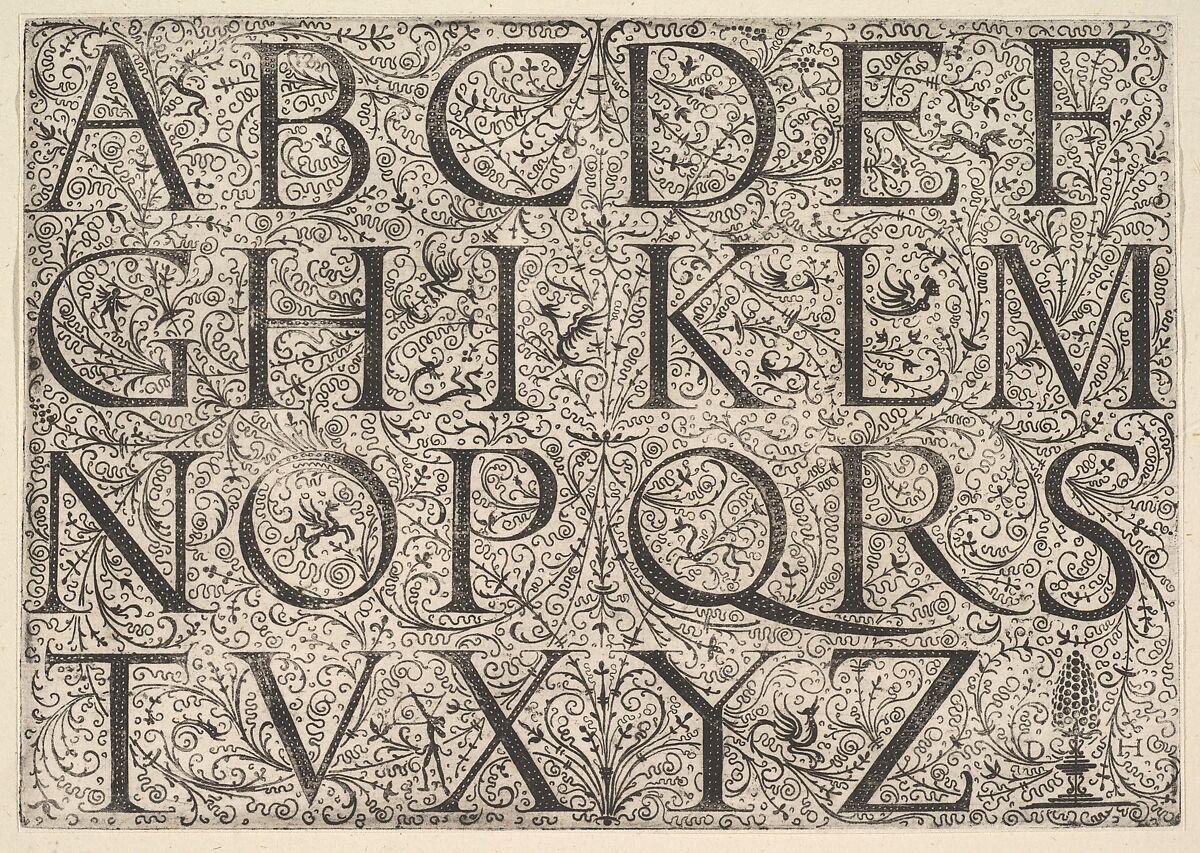 Roman Majuscule Alphabet, Daniel Hopfer (German, Kaufbeuren 1471–1536 Augsburg), Etching; first state of two 
