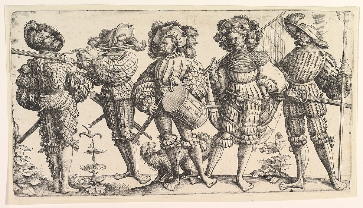 Five German Soldiers, Daniel Hopfer (German, Kaufbeuren 1471–1536 Augsburg), Etching; first state of two 