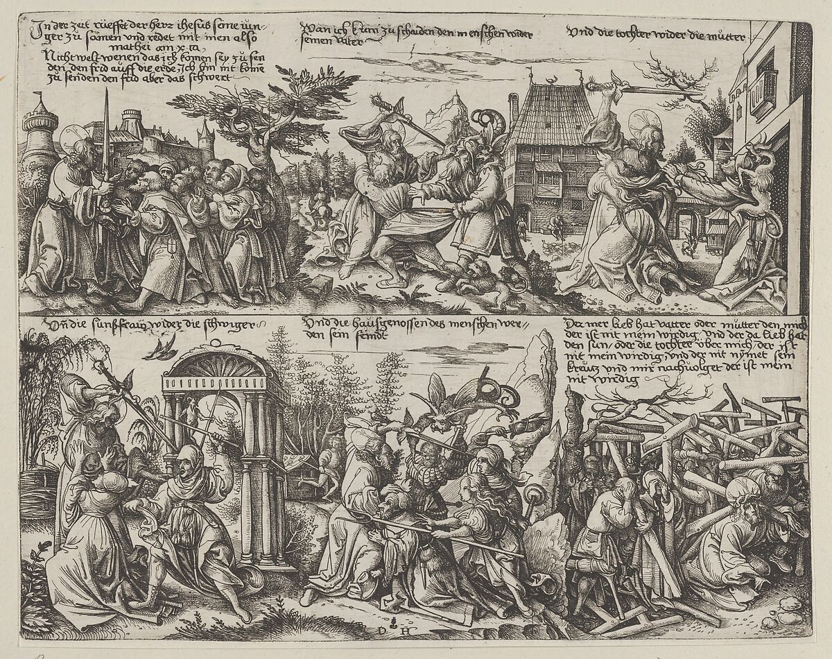 Scenes from Matthew 10: 34-38, Daniel Hopfer (German, Kaufbeuren 1471–1536 Augsburg), Etching 