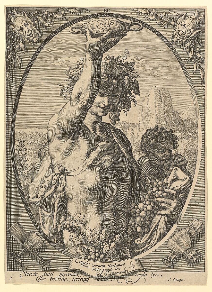 Bacchus, Hendrick Goltzius (Netherlandish, Mühlbracht 1558–1617 Haarlem), Engraving 