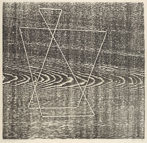 Tlaloc, Josef Albers (American (born Germany), Bottrop 1888–1976 New Haven, Connecticut), Woodcut in rough pine board 