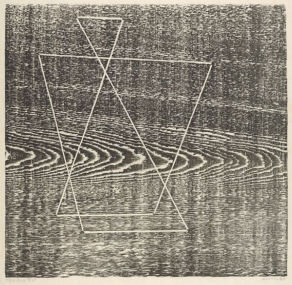 Tlaloc, Josef Albers  American, born Germany, Woodcut in rough pine board