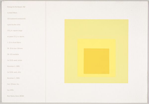 Homage to the Square portfolio, 1-S d, Prospectus, Josef Albers (American (born Germany), Bottrop 1888–1976 New Haven, Connecticut), Screenprint 