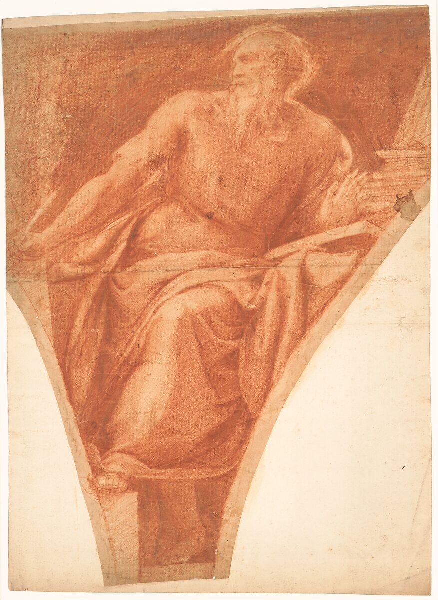 Study of St. Jerome, Girolamo Muziano (Italian, Acquafredda, Brescia 1528–1592 Rome), Red chalk 