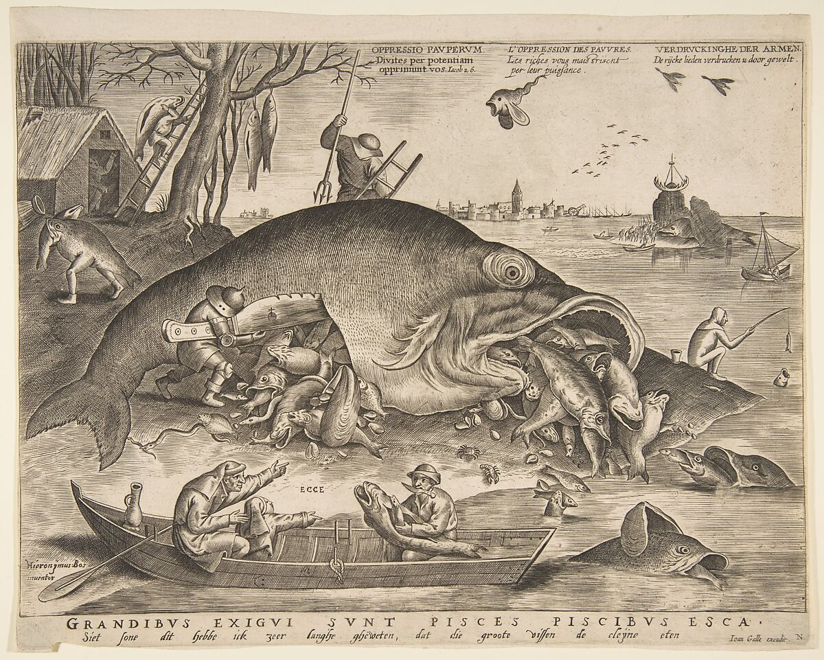 Big Fish Eat Little Fish, After Pieter Bruegel the Elder (Netherlandish, Breda (?) ca. 1525–1569 Brussels), Engraving; fourth state of four 