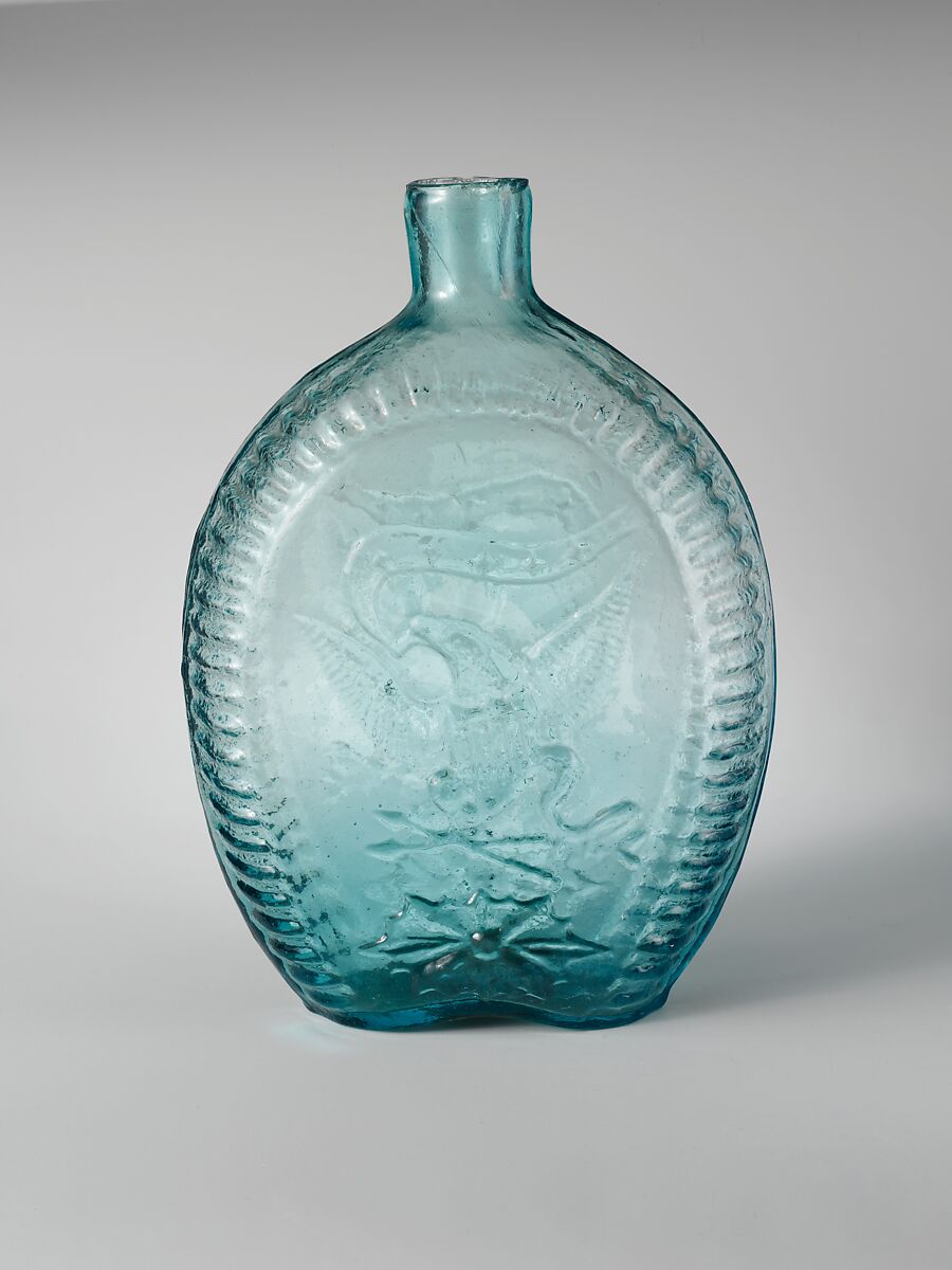 Flask, Possibly Kentucky Glass Works (ca. 1850–55), Free-blown molded aquamarine glass, American