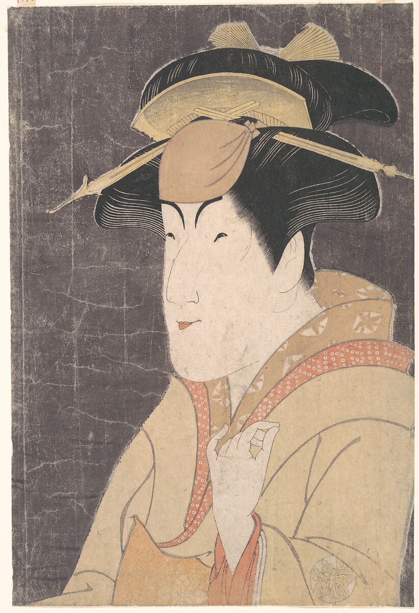 Nakayama Tomisaburō as Miyagino in the Play "Katakiuchi Noriyaibanashi", Tōshūsai Sharaku (Japanese, active 1794–95), Woodblock print; ink, color, white mica on paper, Japan 