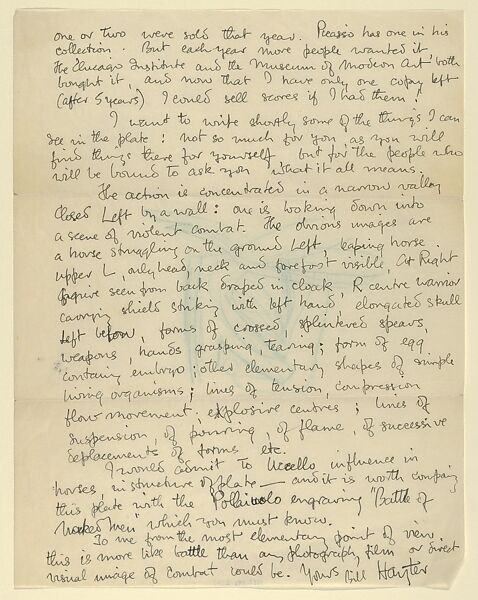 Letter to Robert Lewis Isaacson 2nd  page, discussing Combat (1936), Stanley William Hayter (British, London 1901–1988 Paris), Ink 
