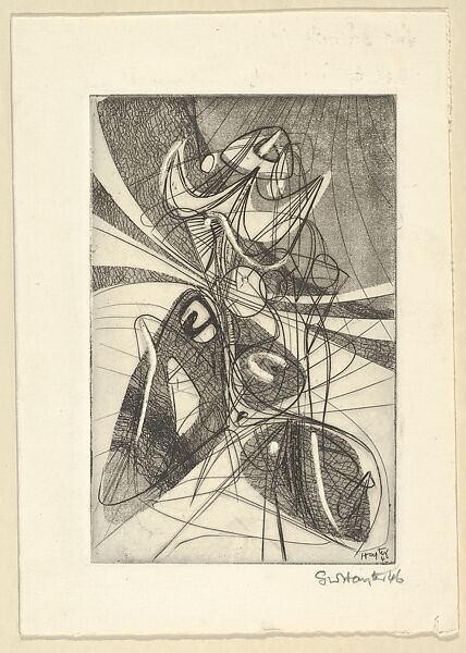 Greeting Card for 1946–47, Stanley William Hayter (British, London 1901–1988 Paris), Engraving, soft-ground etching and scorper 