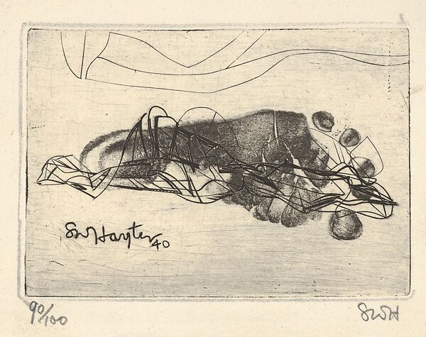 Augy's Foot (greeting card for 1940–41), Second Version, Stanley William Hayter (British, London 1901–1988 Paris), Engraving and soft-ground etching 