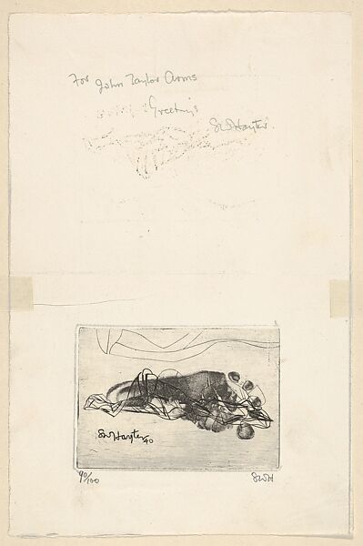 Augy's Foot (greeting card for 1940–41), Second Version, Stanley William Hayter (British, London 1901–1988 Paris), Engraving and soft-ground etching