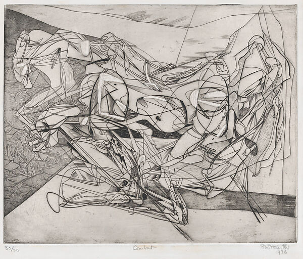 Combat, Stanley William Hayter (British, London 1901–1988 Paris), Engraving, soft-ground etching and scorper 