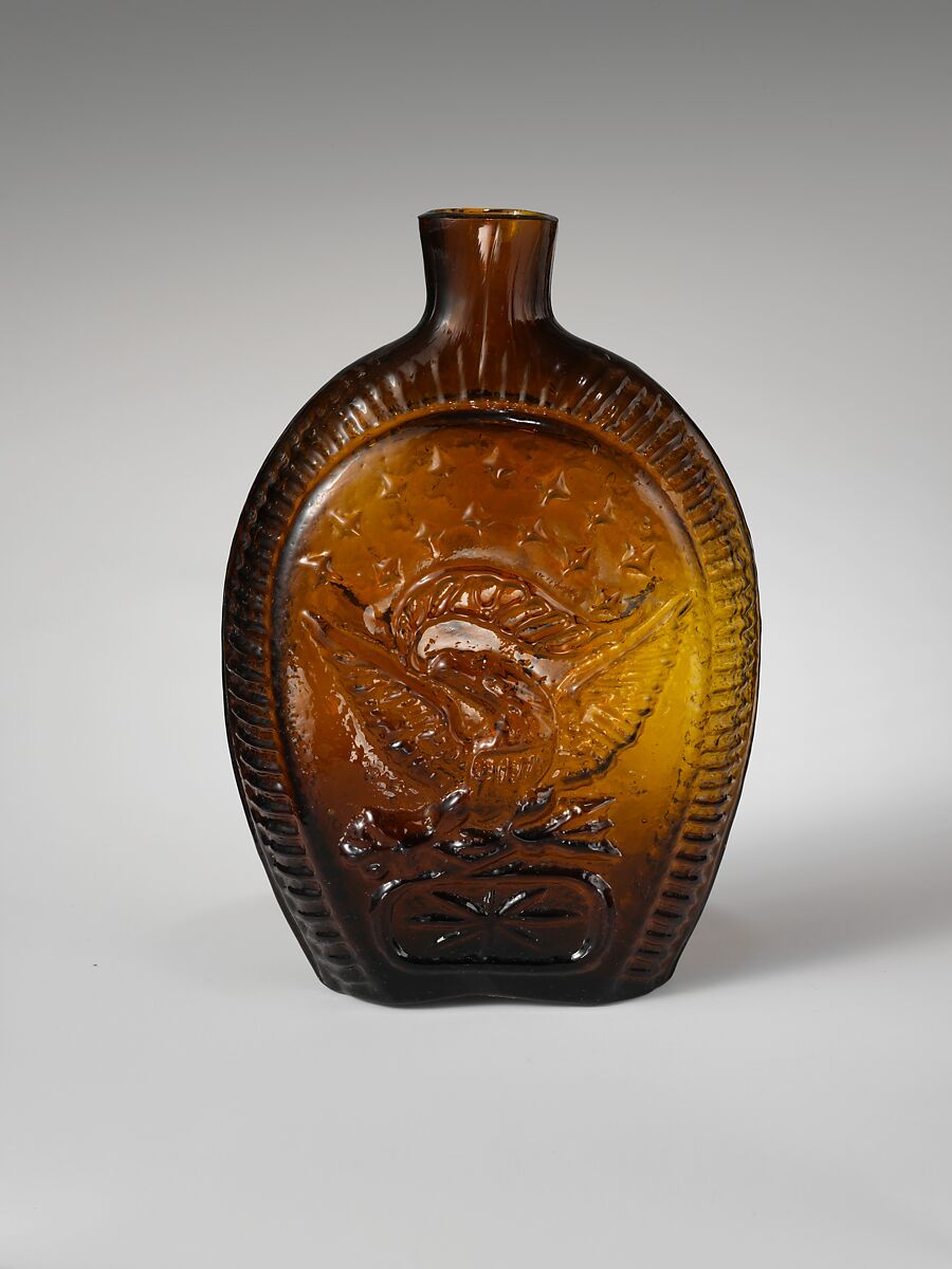 Flask, Attributed to Kentucky Glass Works (ca. 1850–55), Free-blown molded amber glass, American