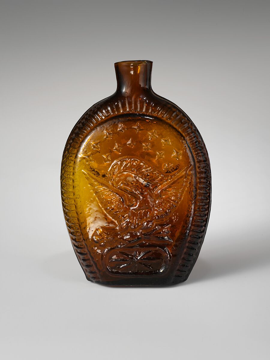 Flask, Attributed to Kentucky Glass Works (ca. 1850–55), Free-blown molded amber glass, American 