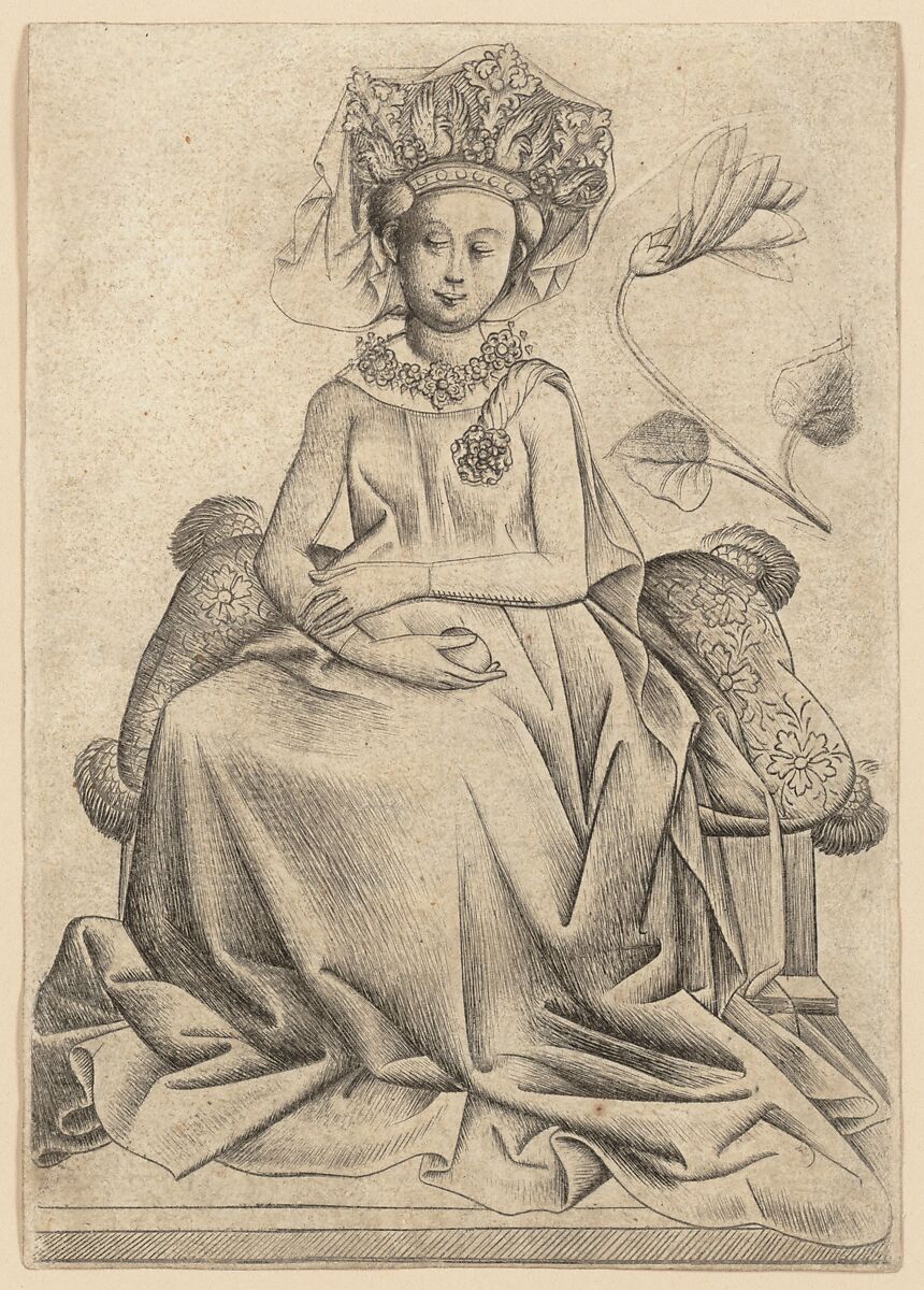 The Queen of Flowers, Master of the Playing Cards (German, active ca. 1425–50), Engraving printed from two plates 