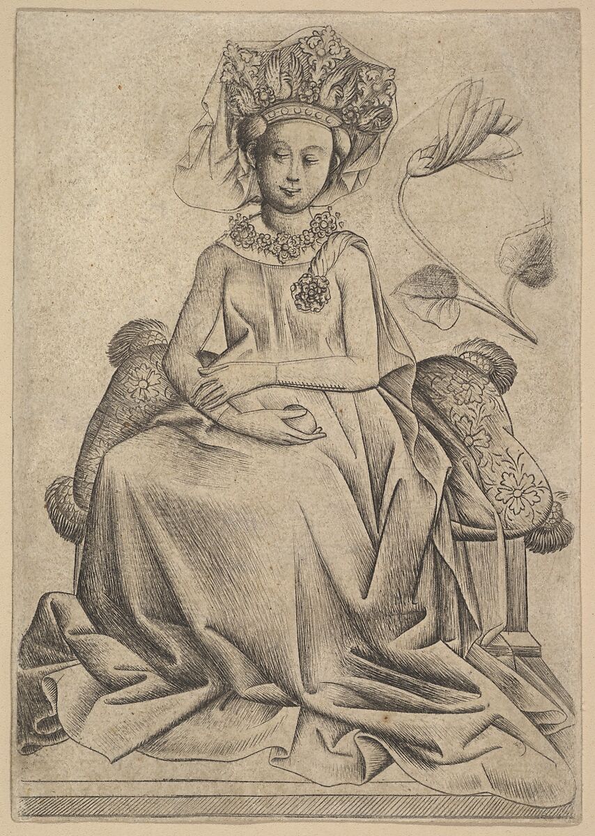 The Queen of Flowers, Master of the Playing Cards (German, active ca. 1425–50), Engraving printed from two plates