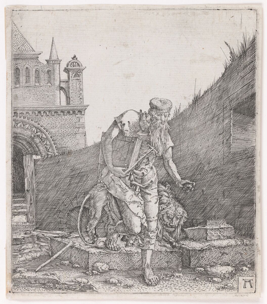 Saint Jerome Walking in a Churchyard, Albrecht Altdorfer (German, Regensburg ca. 1480–1538 Regensburg), Engraving