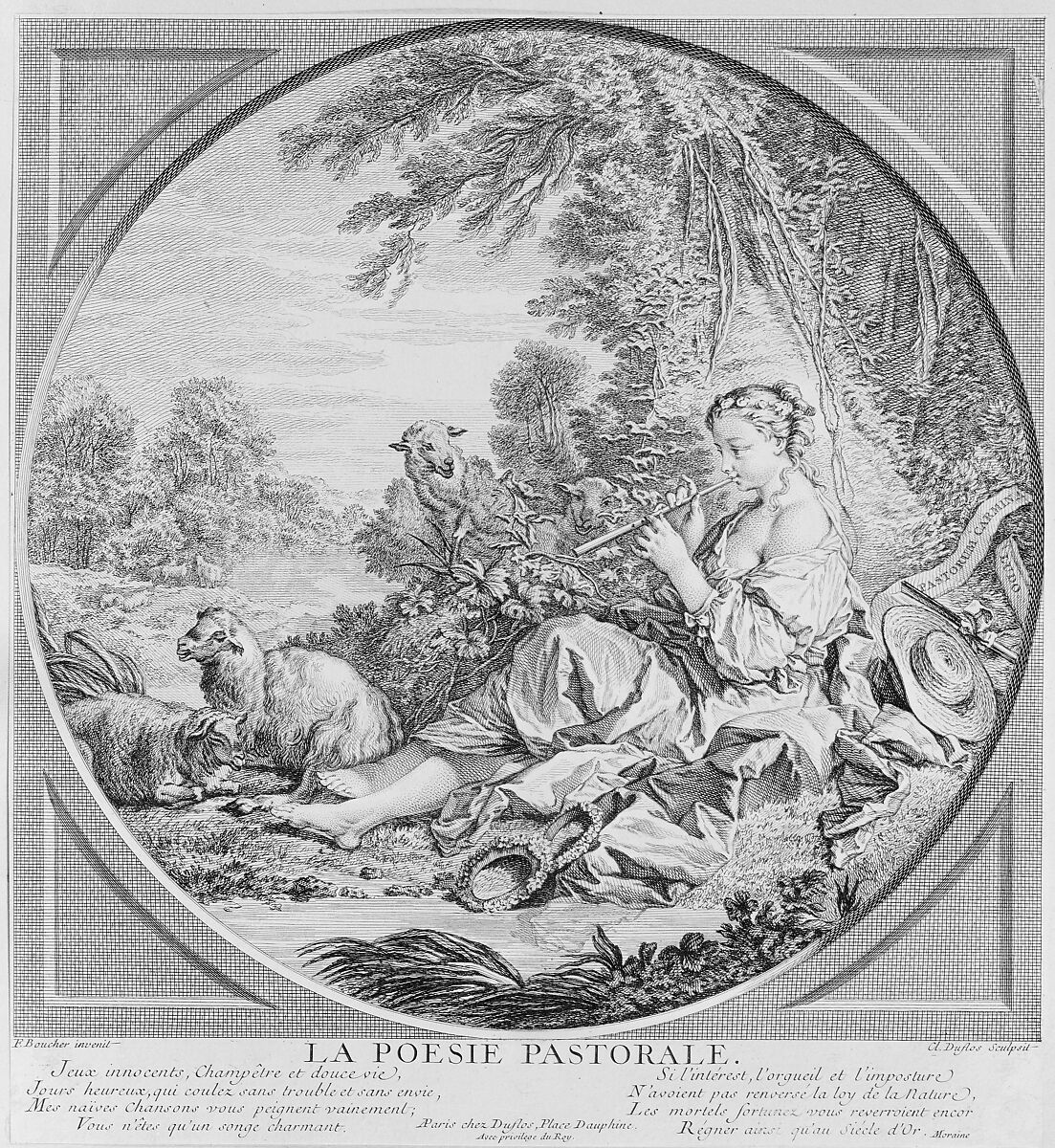 Pastoral Poetry, Claude Augustin Duflos le Jeune (French, Paris 1700–1786 Paris), Etching and engraving