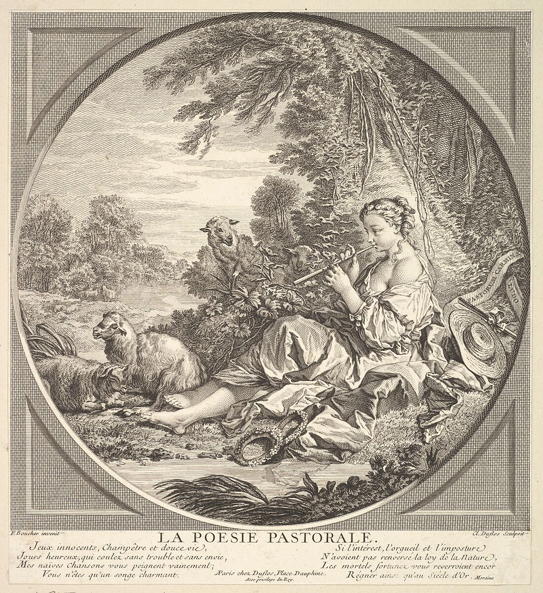 Pastoral Poetry, Claude Augustin Duflos le Jeune (French, Paris 1700–1786 Paris), Etching and engraving 