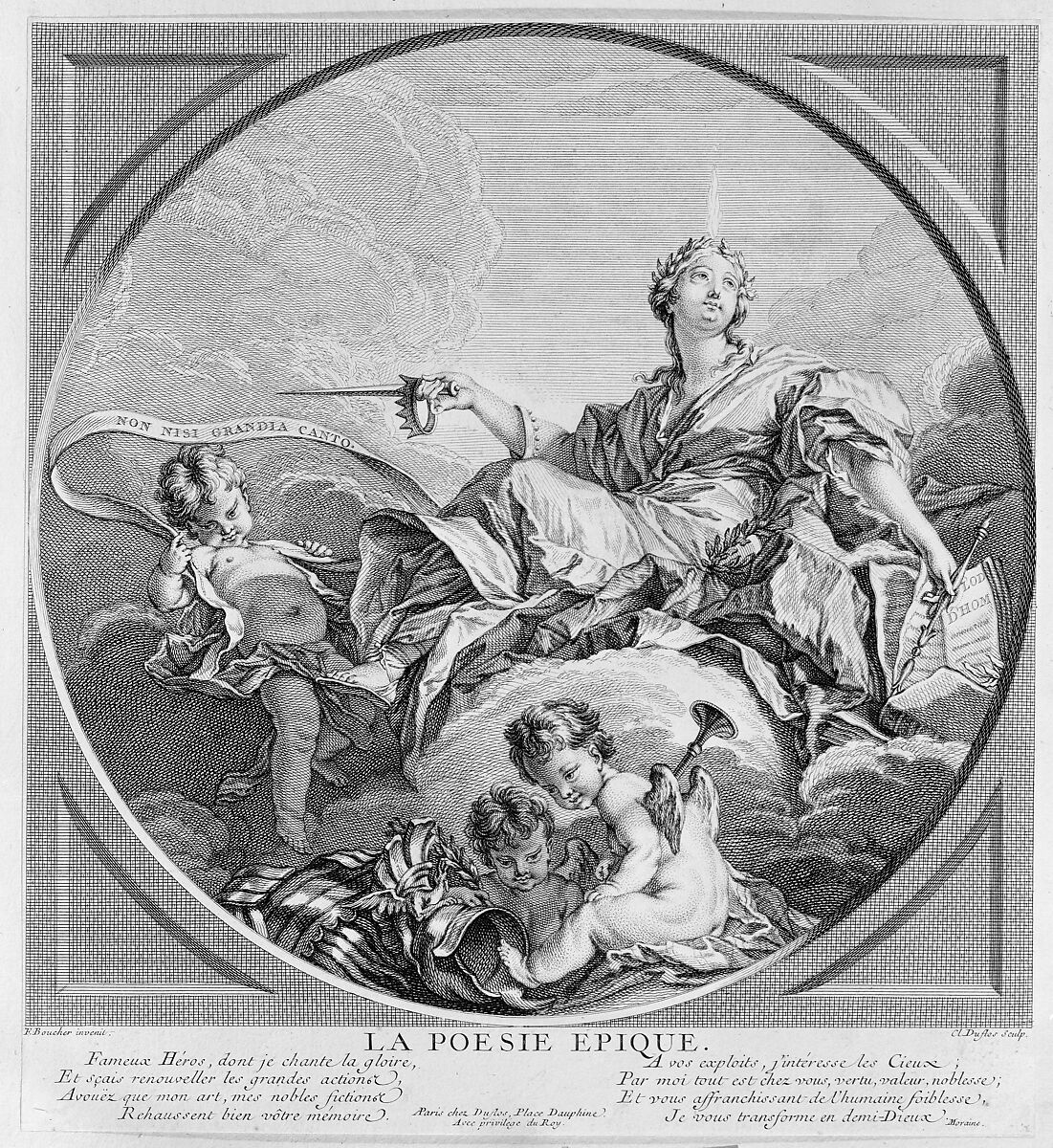 Epic Poetry, Claude Augustin Duflos le Jeune (French, Paris 1700–1786 Paris), Etching and engraving