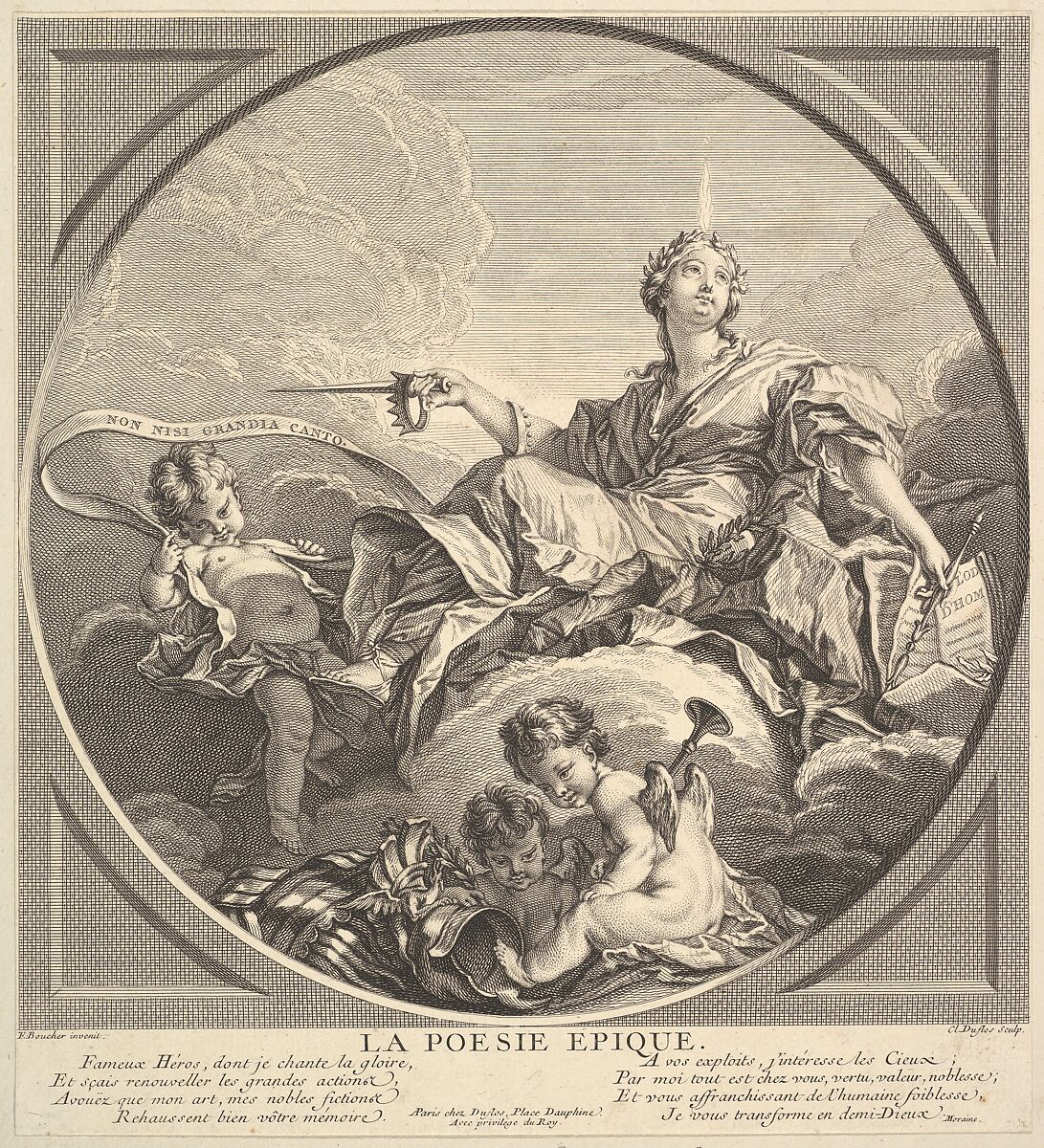 Epic Poetry, Claude Augustin Duflos le Jeune (French, Paris 1700–1786 Paris), Etching and engraving 