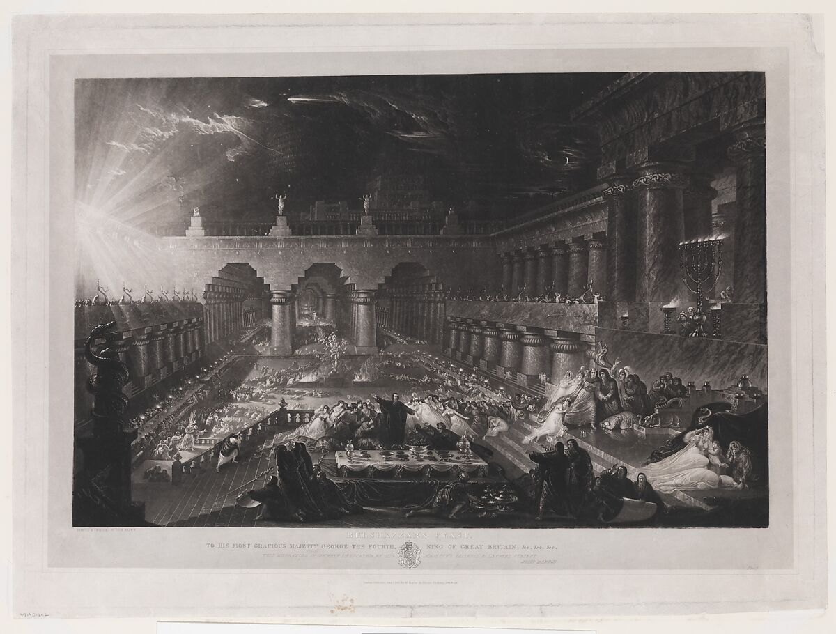 Belshazzar's Feast (First Plate), John Martin (British, Haydon Bridge, Northumberland 1789–1854 Douglas, Isle of Man), Mezzotint with etching; proof 