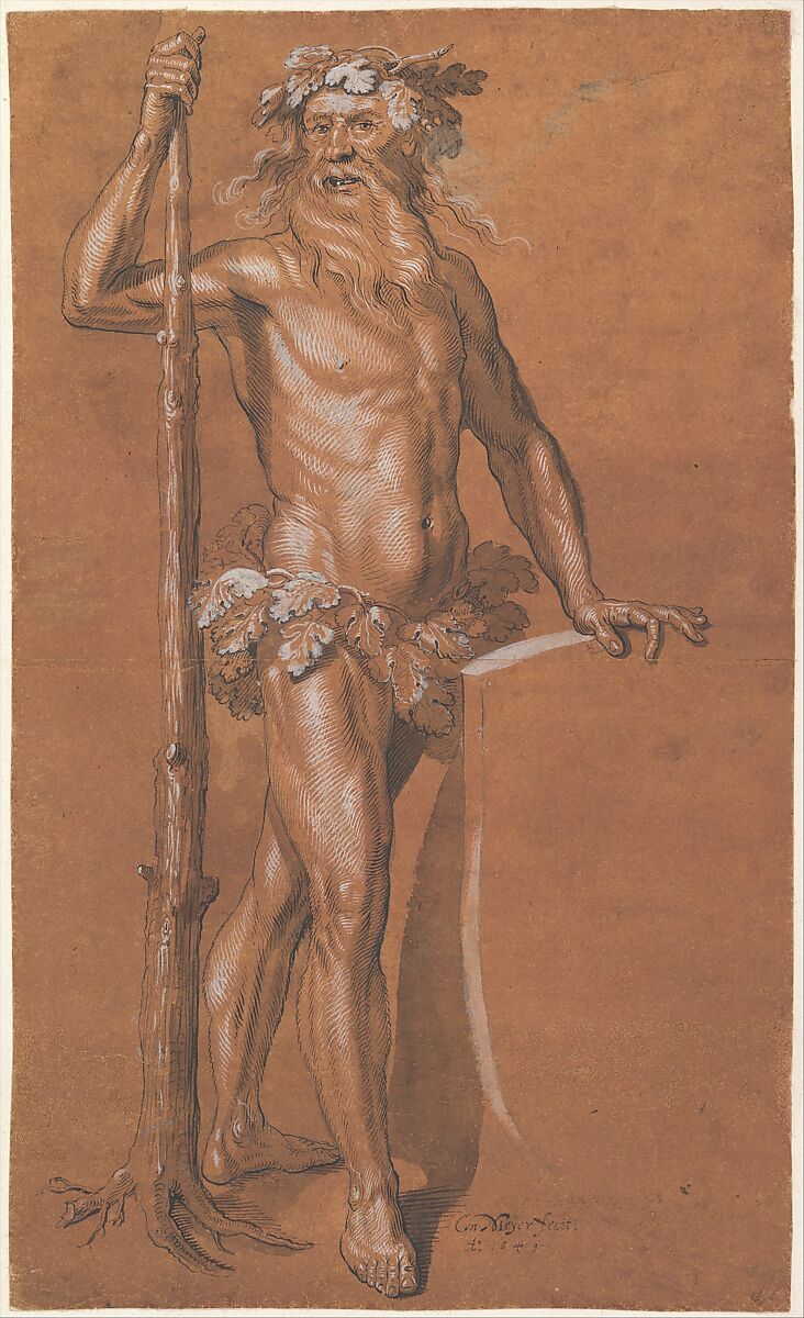 The Wild Man, Conrad Meyer (Swiss, Zürich 1618–1689 Zürich), Pen and black and white ink, brush and brown wash, heightened with white gouache, over traces of graphite. 