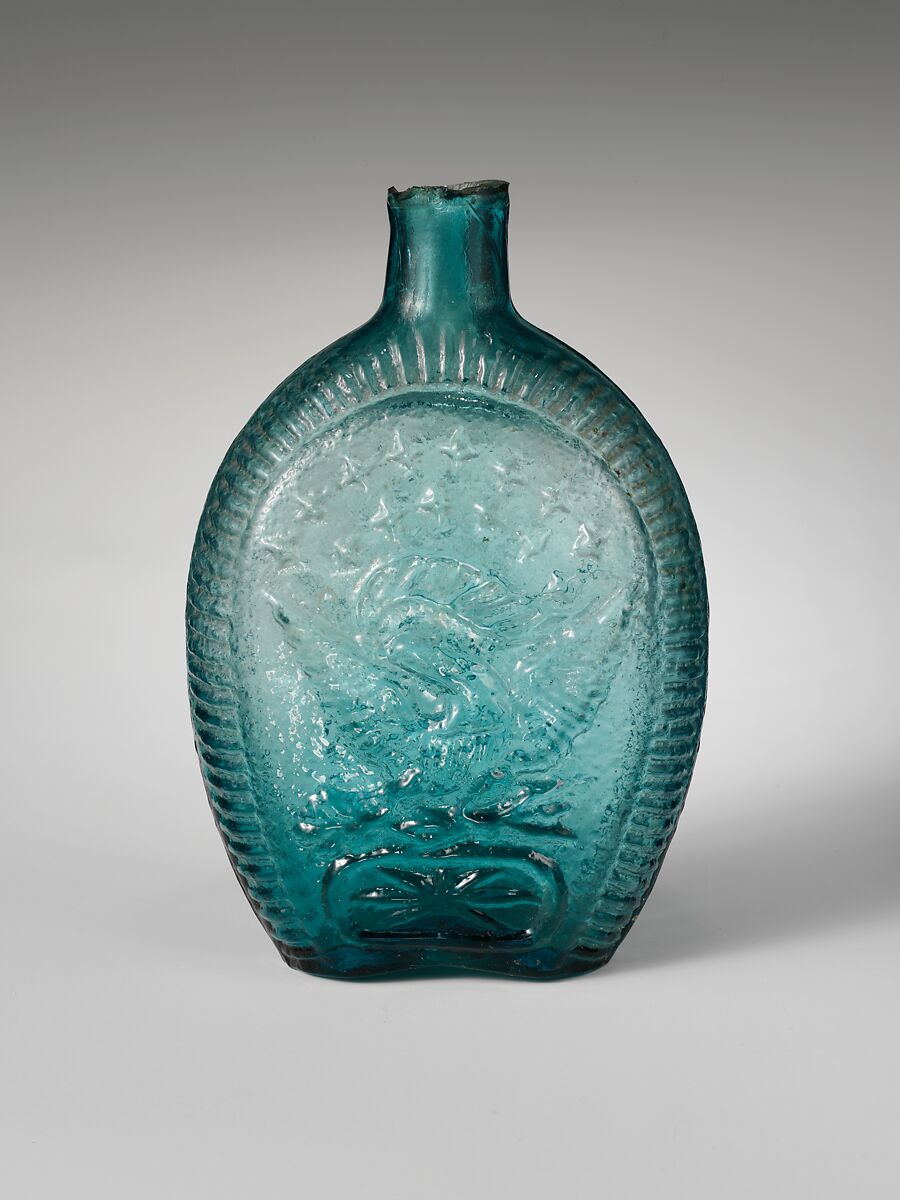 Flask, Possibly Kentucky Glass Works (ca. 1850–55), Free-blown molded aquamarine glass, American