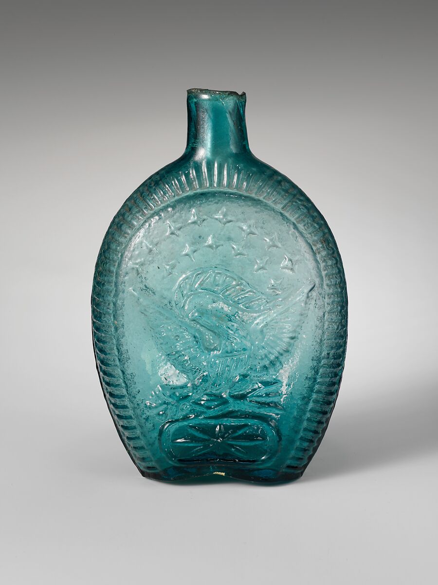 Flask, Possibly Kentucky Glass Works (ca. 1850–55), Free-blown molded aquamarine glass, American 