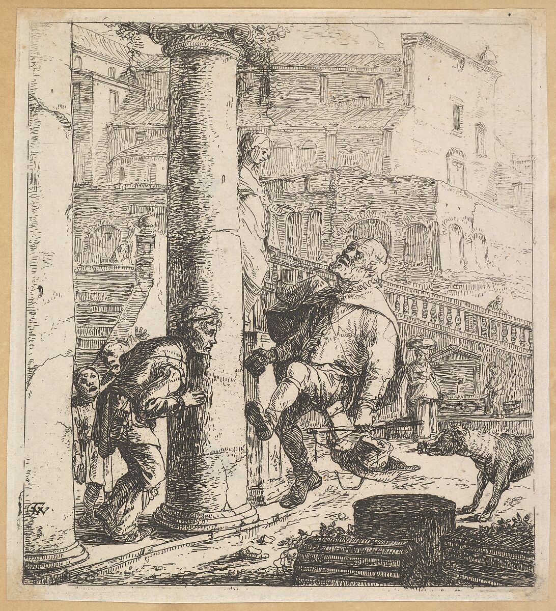 Blind Beggar Bumping A Pillar, Thomas Wijck (Dutch, Beverwijck, near Haarlem 1616?–1677 Haarlem), Etching with drypoint; third state of three 