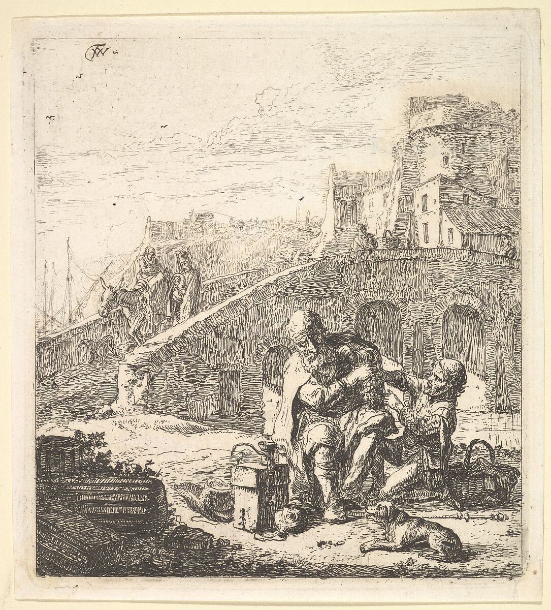 Lazarillo Stealing Grapes from the Poor Blind Beggar, Thomas Wijck (Dutch, Beverwijck, near Haarlem 1616?–1677 Haarlem), Etching with drypoint; third state of three 