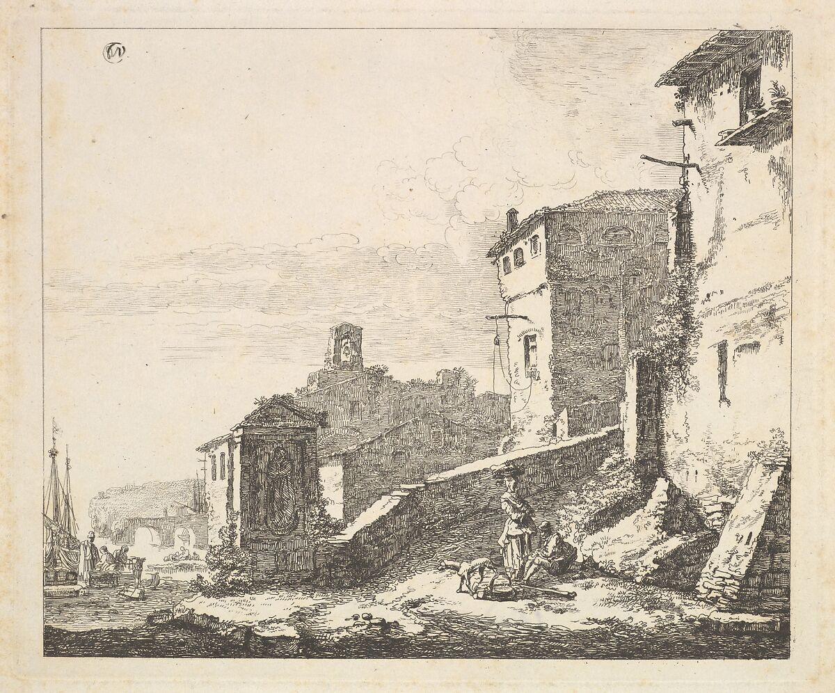 Village Scene with Woman Standing Beside a Seated Man (copy), Thomas Wijck (Dutch, Beverwijck, near Haarlem 1616?–1677 Haarlem), Etching 