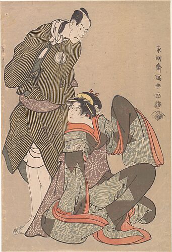 Bandō Hikosaburō III in the Role of Obiya Chōemon and Iwai Hanshiro IV in the Role of Shinanoya Ohan, from the Play “Nihonmatsu Michinoku sodachi”