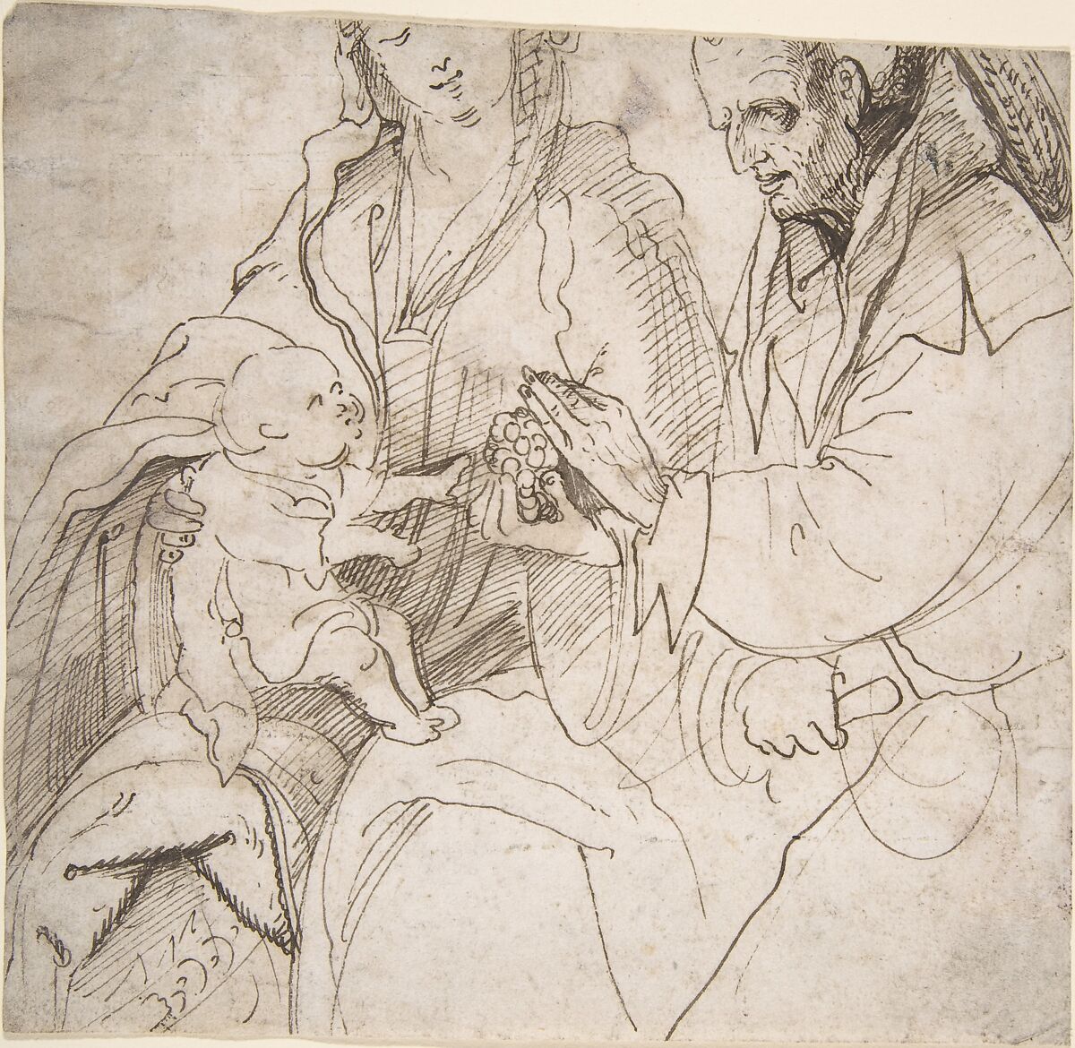 Virgin and Child with a Cleric, Hans Burgkmair (German, Augsburg 1473–1531 Augsburg), Pen and brown ink 