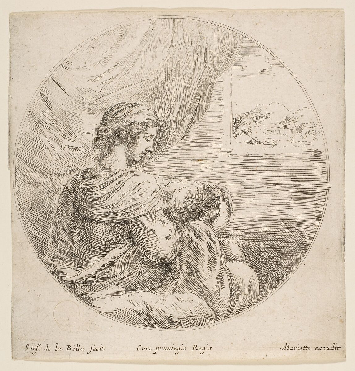 Virgin Nursing the Christ Child, Stefano della Bella (Italian, Florence 1610–1664 Florence), Etching; second state of two 