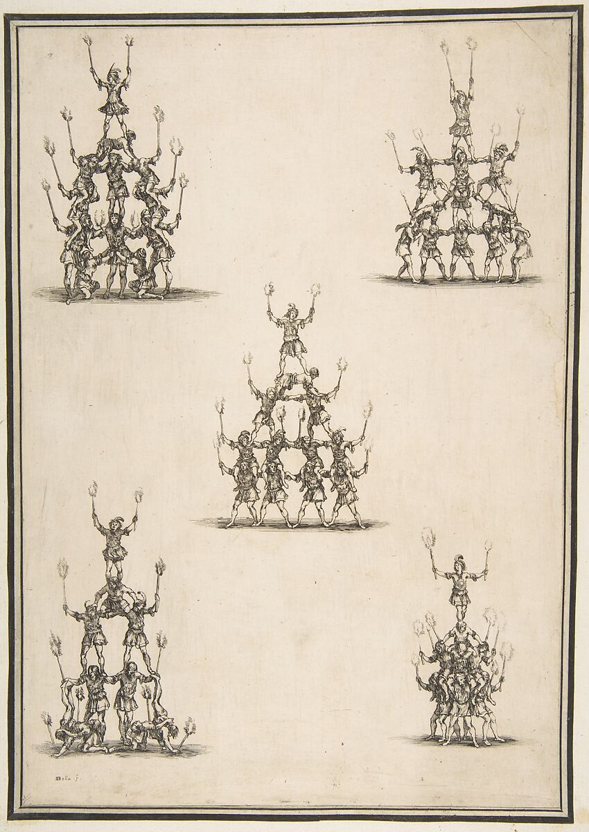 Five Groups of Acrobats, Etched by Stefano della Bella (Italian, Florence 1610–1664 Florence), Etching 