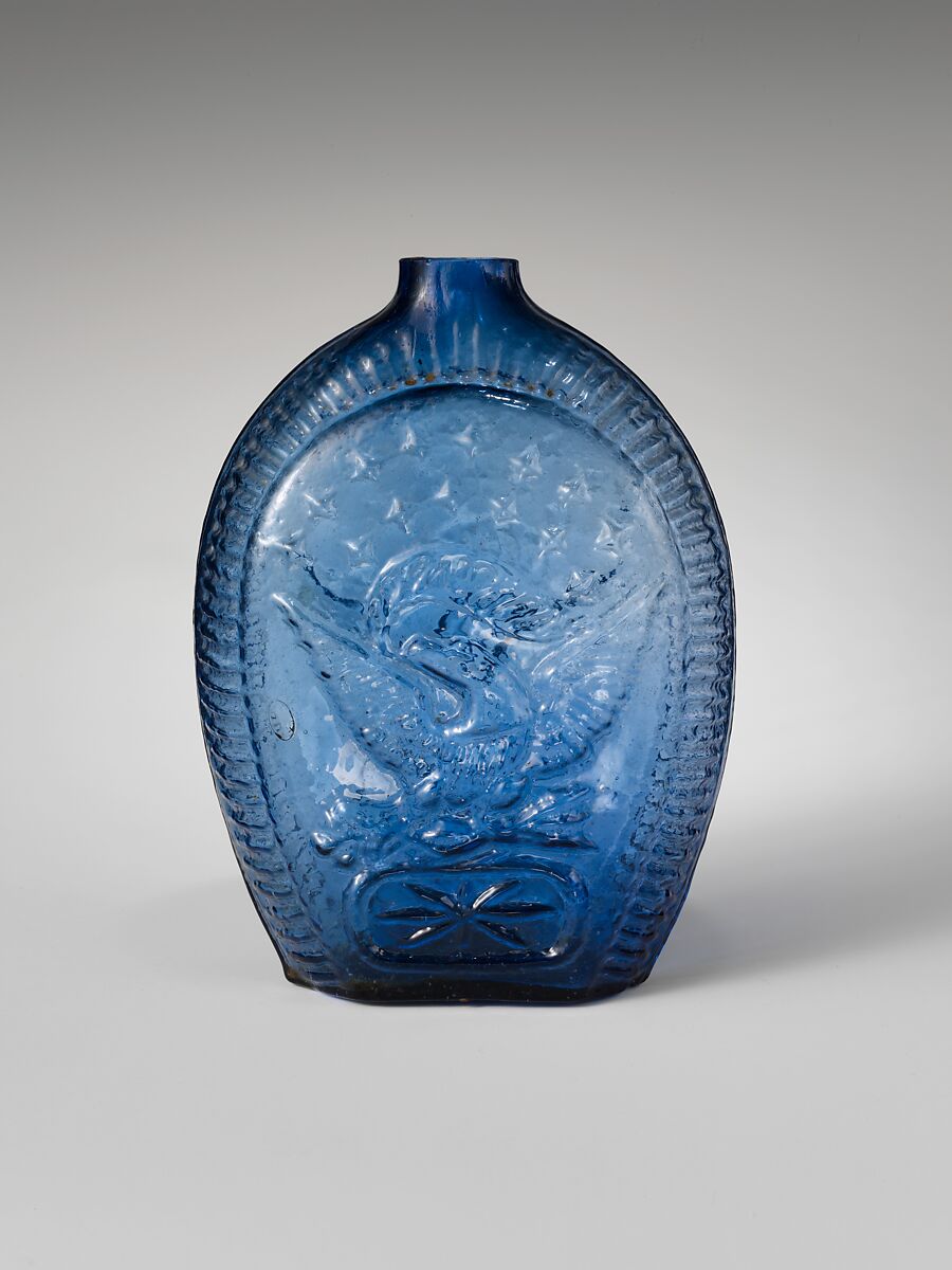 Flask, Possibly Kentucky Glass Works (ca. 1850–55), Free-blown molded blue glass, American