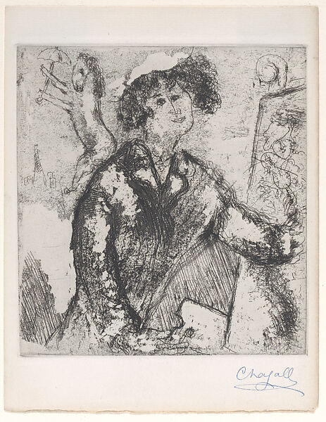 Self-Portrait with Easel, Marc Chagall (French, Vitebsk 1887–1985 Saint-Paul-de-Vence), Etching and aquatint 