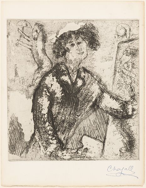Self-Portrait with Easel, Marc Chagall (French (born former Russian Empire, now Belarus), Vitebsk 1887–1985 Saint-Paul-de-Vence), Etching and aquatint