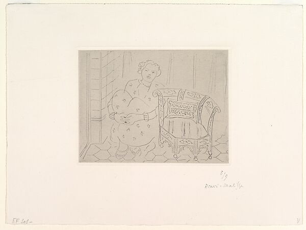 Crouching Figure Next to an Oriental Chair, Henri Matisse (French, Le Cateau-Cambrésis 1869–1954 Nice), Etching on chine collé 