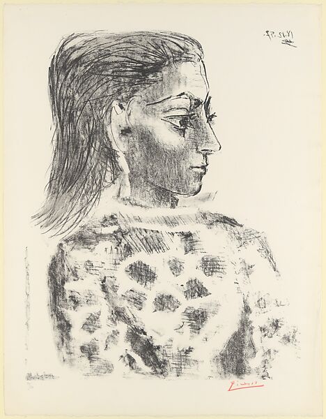 Bust with Check Cloth Blouse, Pablo Picasso (Spanish, Malaga 1881–1973 Mougins, France), Lithograph, first state of two 