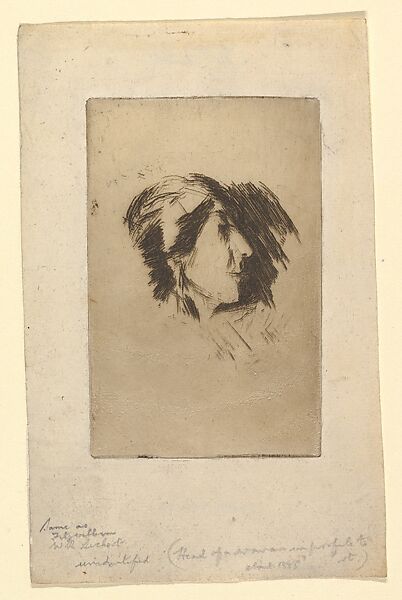 Head of a Woman in Profile, Walter Richard Sickert (British, Munich 1860–1942 Bathampton, Somerset), Etching, printed in brown ink; only state 