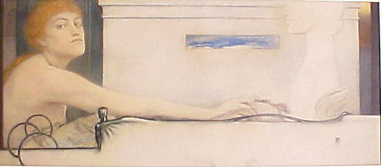 The Offering, Fernand Khnopff (Belgian, Grembergen 1858–1921 Brussels), Pastel, graphite, and chalk on paper